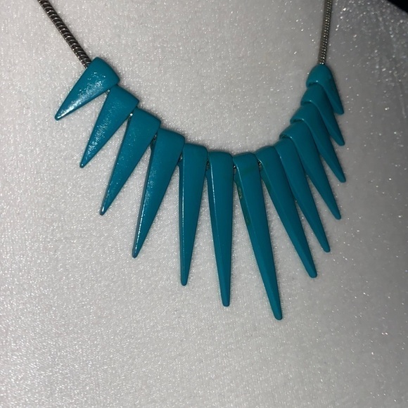 Anthropologie Teal Spike Rocker Edgy Rebel Tribal Bohemian Necklace - Picture 6 of 9
